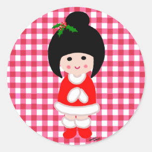 Kokeshi Mädchen-Weihnachten Runder Aufkleber