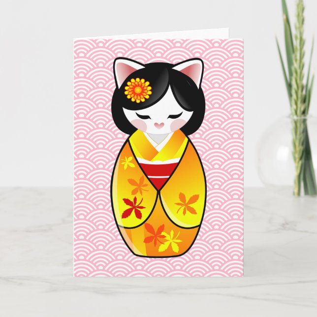 Kokeshi Maneki Neko japanische glückliche Katze Dankeskarte (Vorderseite)