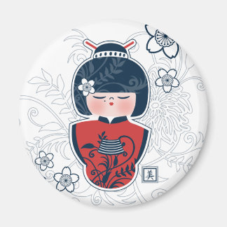 Kokeshi-Marine weiß rot Magnet
