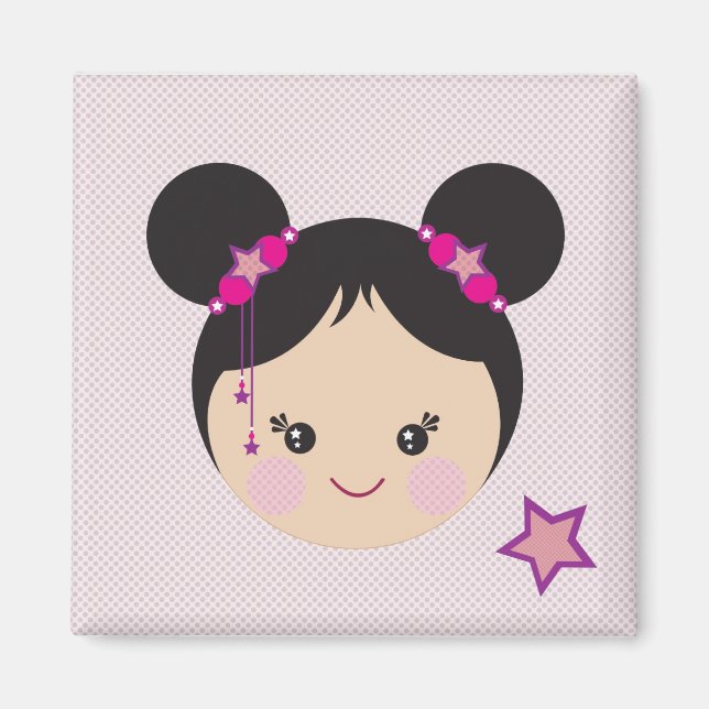 Kokeshi mit Buns Button Magnet (Vorne)