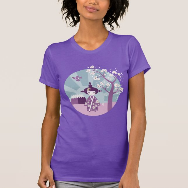 Kokeshi - Poupée japonaise - T-shirt violet pastel (Devant)