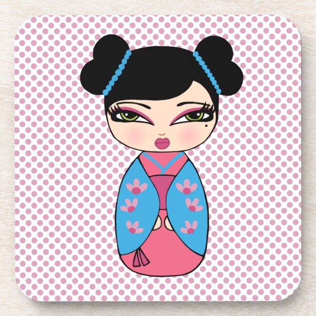 Kokeshi Puppe 2 Untersetzer mit Korkrücken - Set v (Vorderseite)