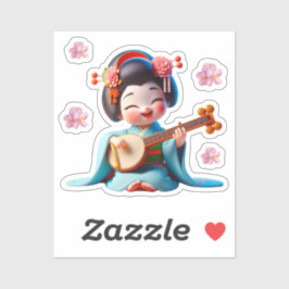 Kokeshi-Puppe hellblau niedlich Aufkleber