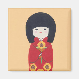 Kokeshi-Puppe mit Sonnenblume Magnet