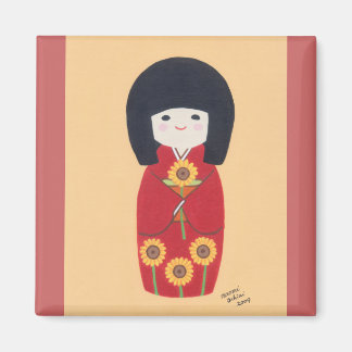 Kokeshi-Puppe mit Sonnenblume Magnet