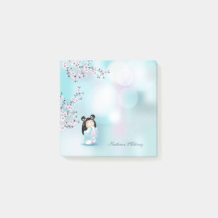 Kokeshi-Puppe Pink-Grau-Monogramm Postit-Notizen Post-it Klebezettel