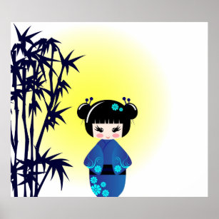 Kokeshi-Puppe und Bambusposter Poster
