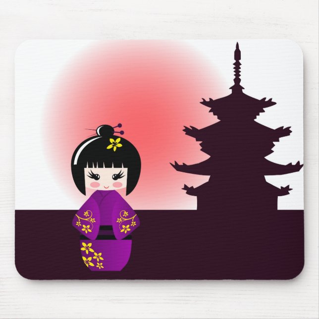 Kokeshi Puppe und japanischer Tempel Mousepad (Vorne)
