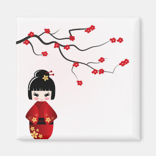 Kokeshi Puppe unter Kirschblüte-Niederlassung Magnet