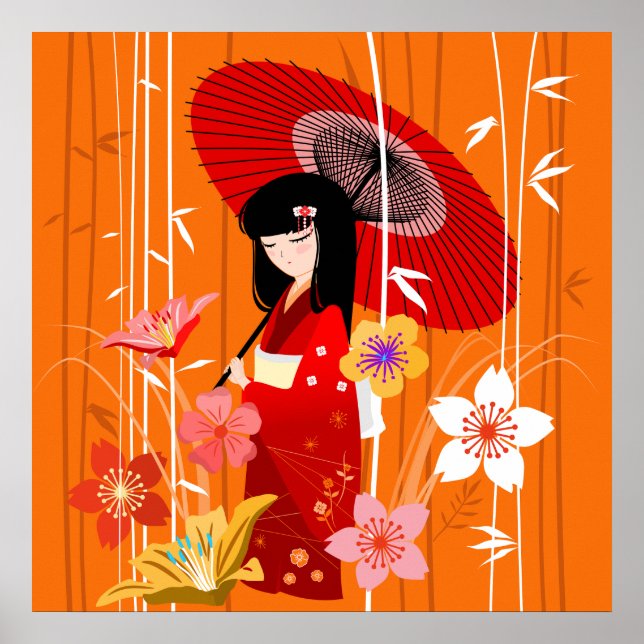 Kokeshi-Puppe Zen-Garten Poster (Vorne)