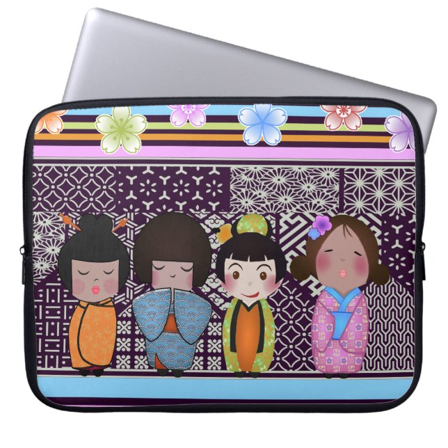 Kokeshi Puppen Laptopschutzhülle (Vorderseite)