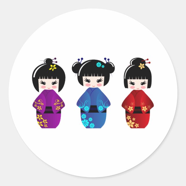 Kokeshi Puppen Runder Aufkleber (Vorderseite)