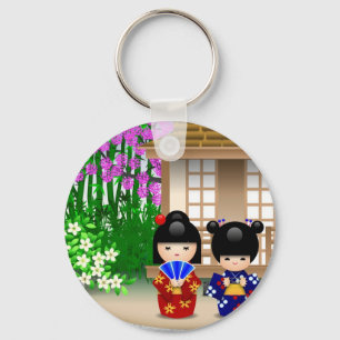 Kokeshi Puppen und Teehaus Schlüsselanhänger