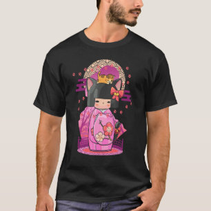 Kokeshi-Puppenkatze japanische Ästhetik T-Shirt
