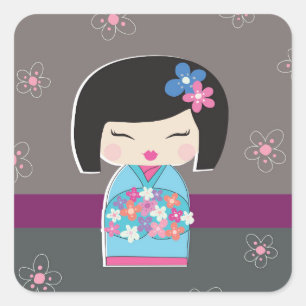 Kokeshi-Puppenkorb Quadratischer Aufkleber
