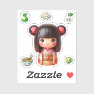 Kokeshi-Puppensticker, Niedlich Kokeshi Aufkleber