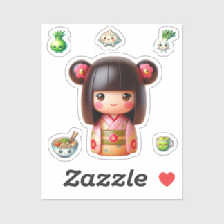 Kokeshi-Puppensticker, Niedlich Kokeshi Aufkleber