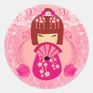 Kokeshi-Puppensticker Runder Aufkleber
