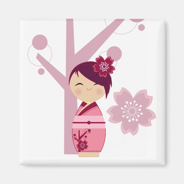 Kokeshi Sakura et Cherry Tree Magnet (Devant)