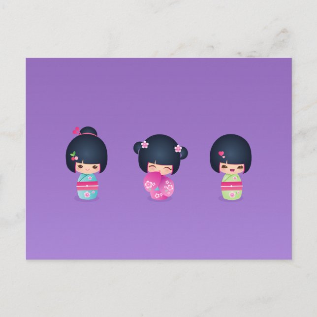 Kokeshi Three Postcard Postkarte (Vorderseite)