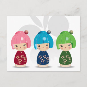 Kokeshi Triplets Postcard Postkarte