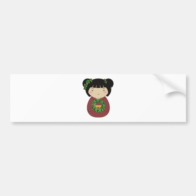 Kokeshi WeihnachtsKranz Autoaufkleber (Vorne)