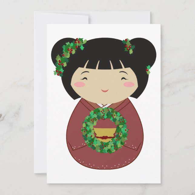 Kokeshi WeihnachtsKranz Einladung (Vorderseite)