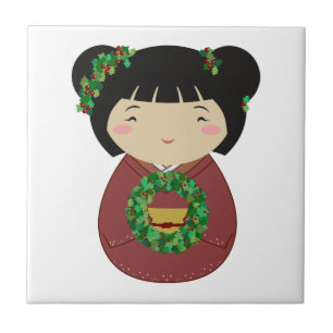 Kokeshi WeihnachtsKranz Fliese