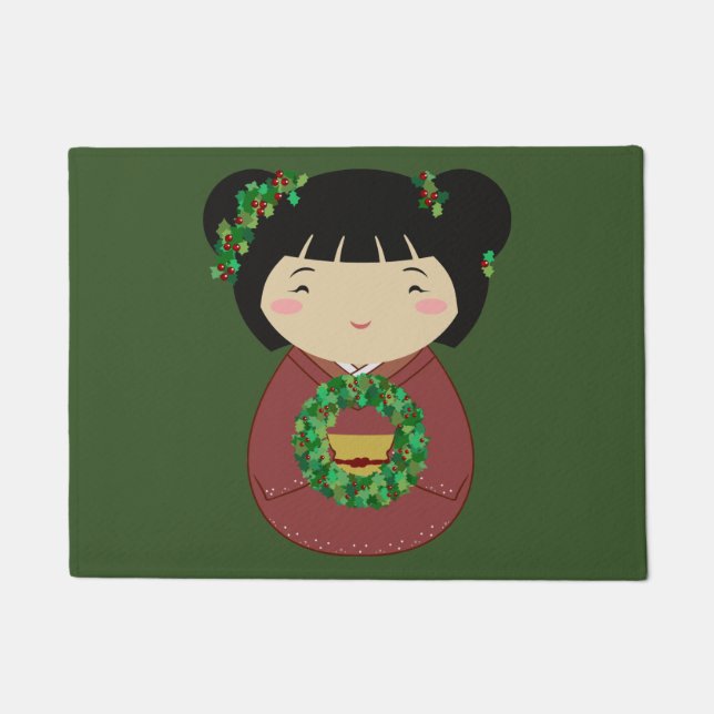 Kokeshi WeihnachtsKranz Fußmatte (Vorderseite)