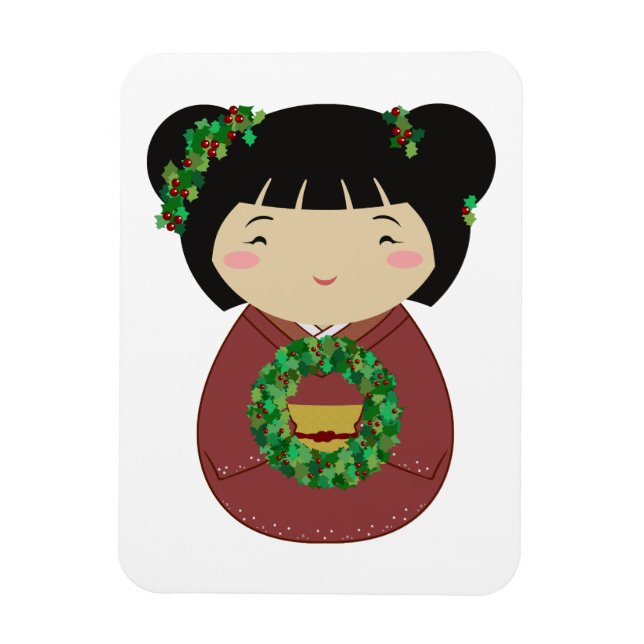Kokeshi WeihnachtsKranz Magnet (Vertikal)