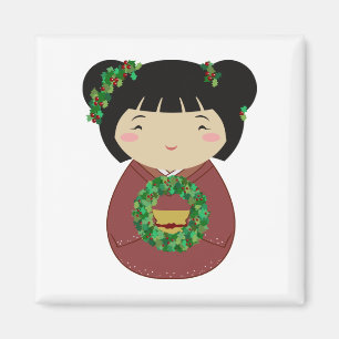 Kokeshi WeihnachtsKranz Magnet