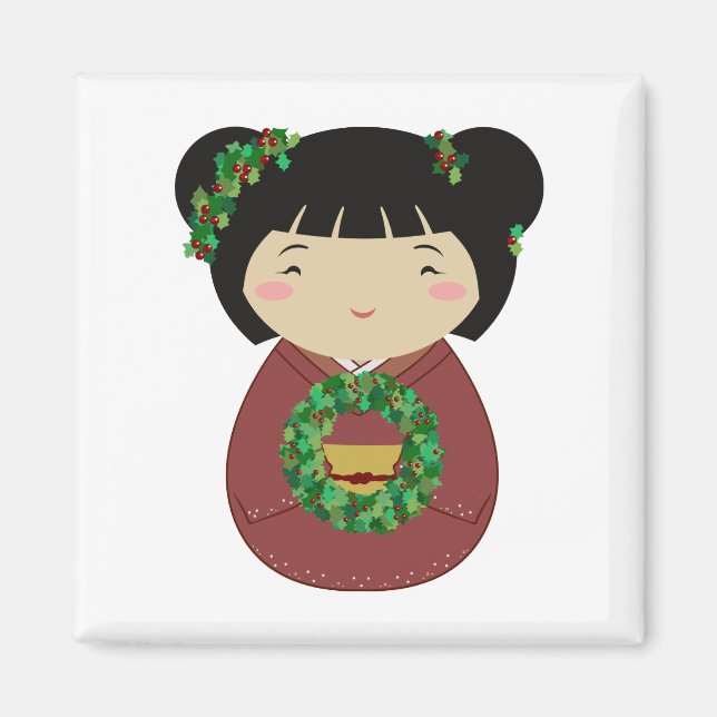 Kokeshi WeihnachtsKranz Magnet (Vorne)