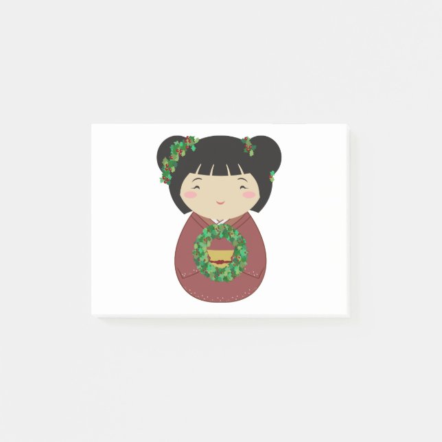 Kokeshi WeihnachtsKranz Post-it Klebezettel (Vorderseite)