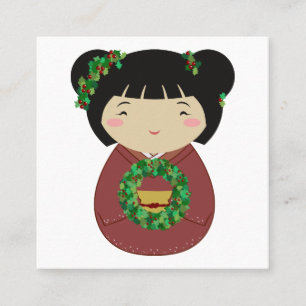 Kokeshi WeihnachtsKranz Quadratische Visitenkarte