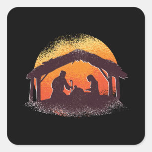 Kokeshis Krippe - Frohe Weihnachten Quadratischer Aufkleber