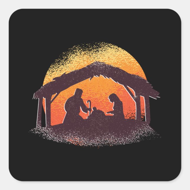 Kokeshis Nativity Scene - Frohe Weihnachten Quadratischer Aufkleber (Vorderseite)