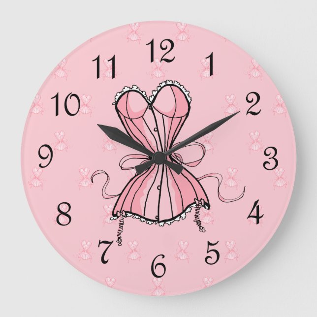 Kokett rosa Korsett Große Wanduhr (Vorderseite)