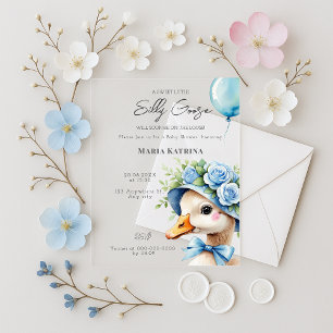 Kokette Alberne Gans Blaue Schleife Junge Baby Sho Acryleinladungen