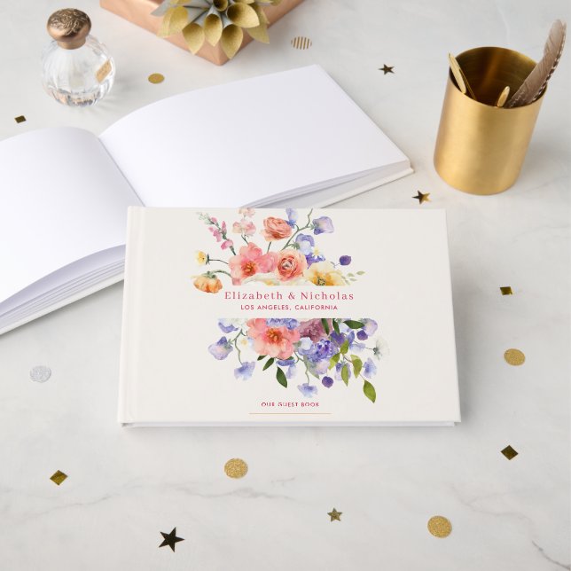 Kokette Blumenwiese | Sommerhochzeit Gästebuch (Vorderseite Offen)