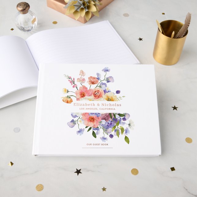 Kokette Blumenwiese | Sommerhochzeit Gästebuch (Vorderseite offen)