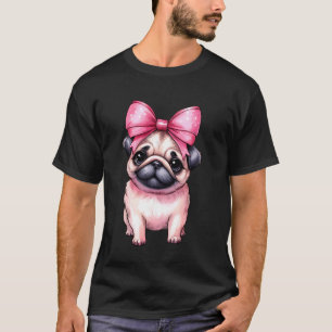 Kokette Bogen-Mops-Hundemama Rosa Band Mama Mädche T-Shirt
