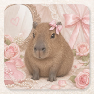 Kokette Capybara-Rosa-Bogen-Unterlage Rechteckiger Pappuntersetzer