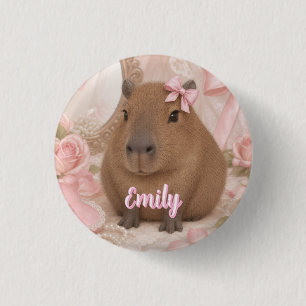 Kokette Capybara rosa Schleife Button