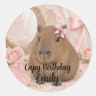Kokette Capybara rosa Schleife Runder Aufkleber