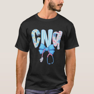 Kokette CNA Krankenschwester Blaues Blumen-Stethos T-Shirt