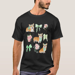 Kokette Corgi-Toile Vintage-Schleife Blumige Hunde T-Shirt