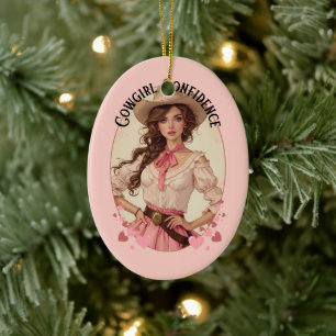 Kokette Cowgirl Western Modeporträt Keramik Ornament