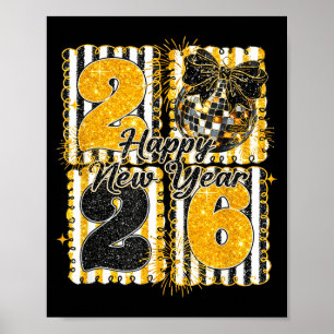 Kokette Disco-Kugel Frohes neues Jahr Hallo 2026 Poster