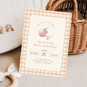 Kokette Eine kleine Gans rosa Schleife 1. Geburtst Einladung