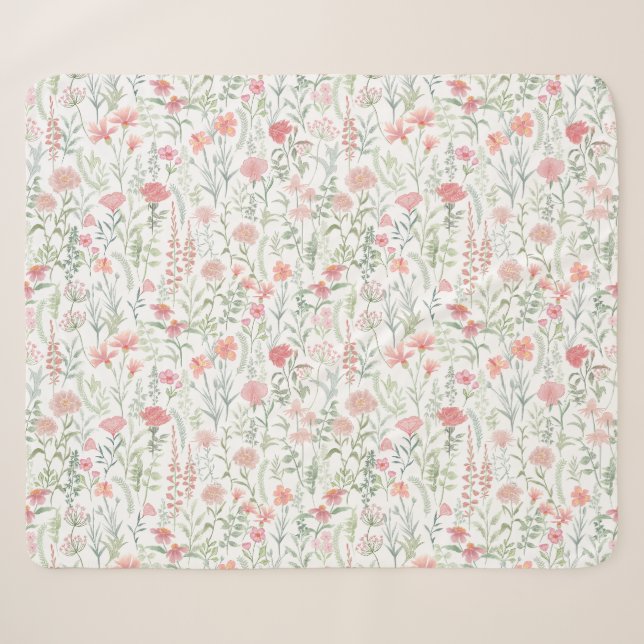 Kokette feminine pinke Wildblumenwiese Sherpadecke (Vorderseite (Horizontal))